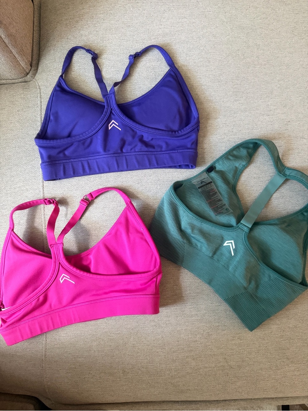 Three-Pack Oner Active Sports Bras - Purple, Pink, Teal